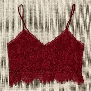 Lovers + Friends Burgundy Bralette Lace Top